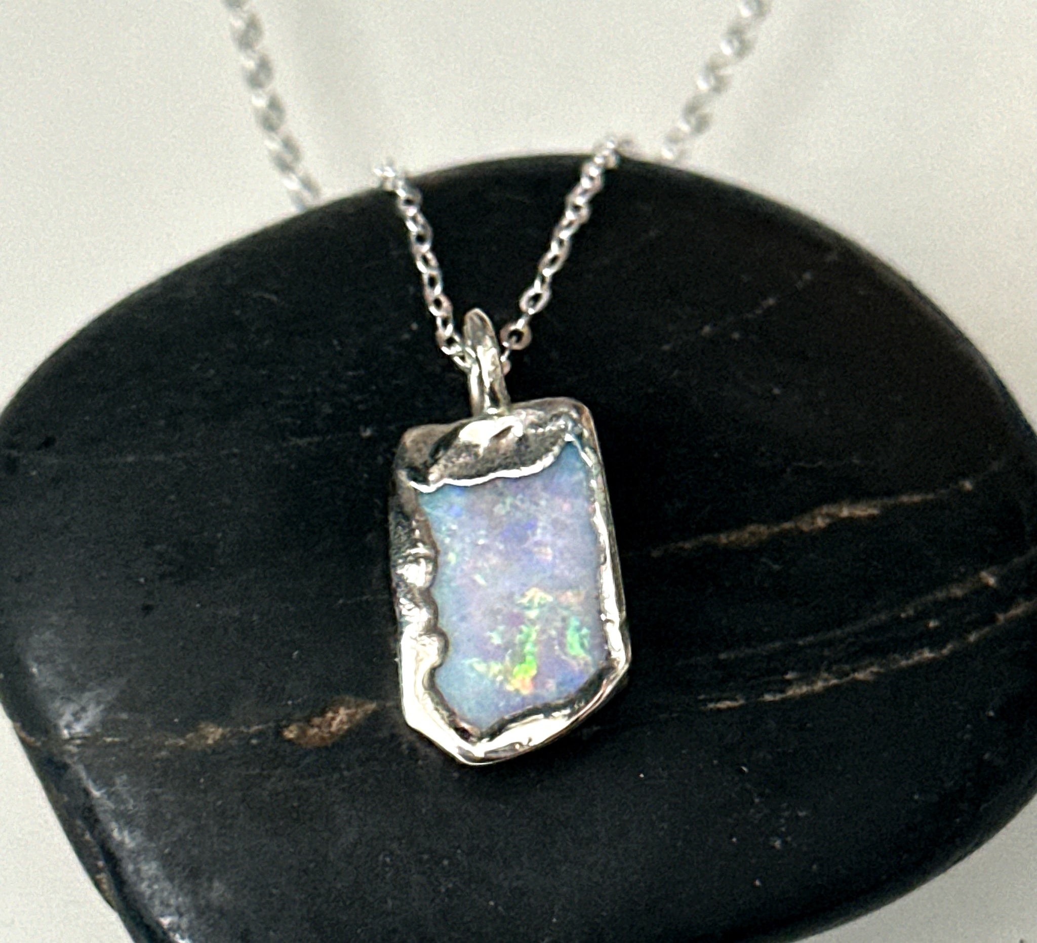 Lightning Ridge Opal Silver Pendant Necklace