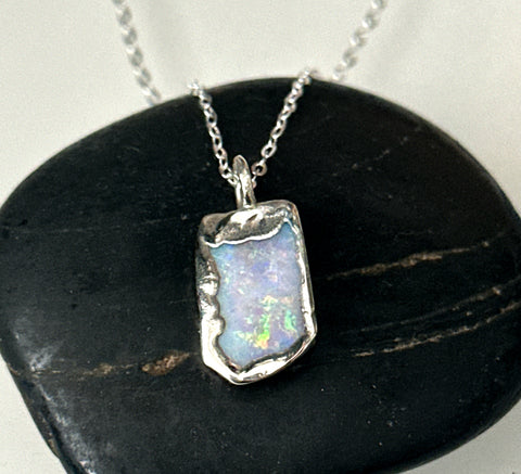 Lightning Ridge Opal Silver Pendant Necklace