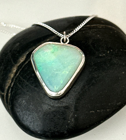 Solid Coober Pedy Opal Sterling Silver Pendant Necklace
