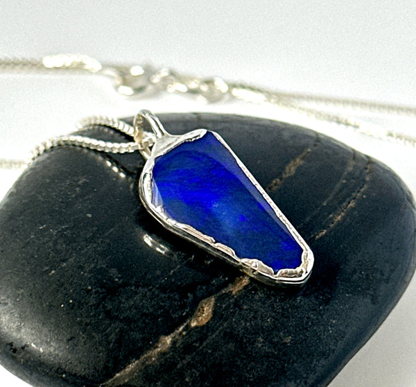 Crystal Black Opal electroformed Silver Pendant Necklace