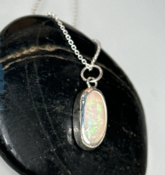 Solid Coober Pedy Opal Sterling Silver Pendant Necklace