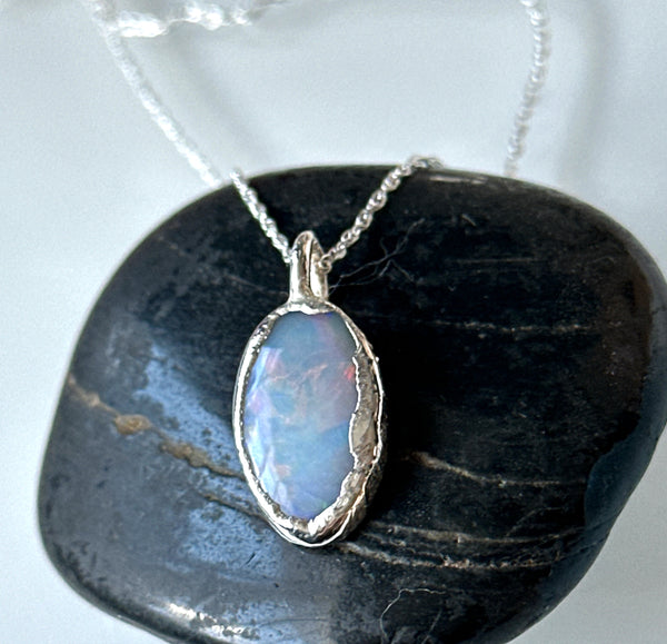 Mintabie Opal Silver Pendant Necklace