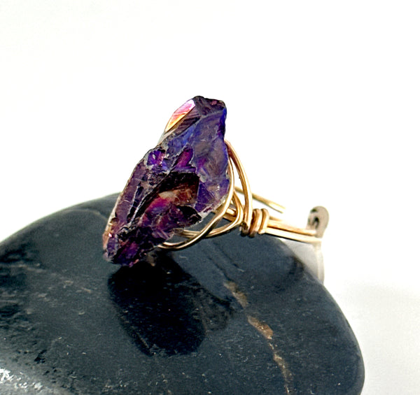 Titanium Rock Crystal Quartz 14 ct Gold Filled Wire Ring