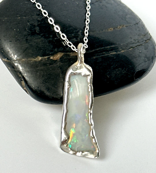 Coober Pedy Electroformed Opal Silver Pendant Necklace