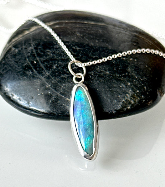 Lightning Ridge Opal Sterling Silver Pendant Necklace