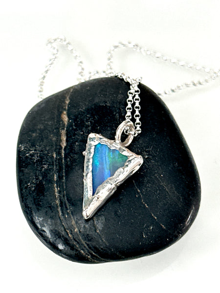 Solid Opal Silver Formed Textured Pendant Necklace
