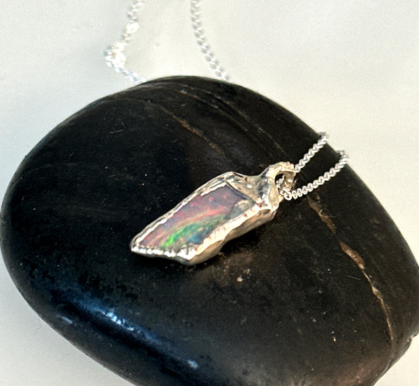 Lightning Ridge Opal Silver Pendant Necklace
