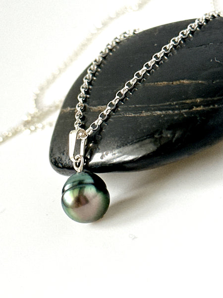 Tahitian Pearl Sterling Silver Pendant Necklace