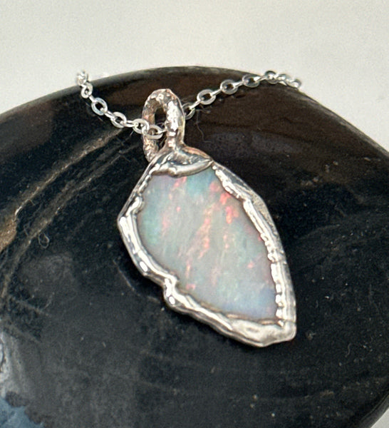 Coober Pedy Opal Silver Pendant Necklace