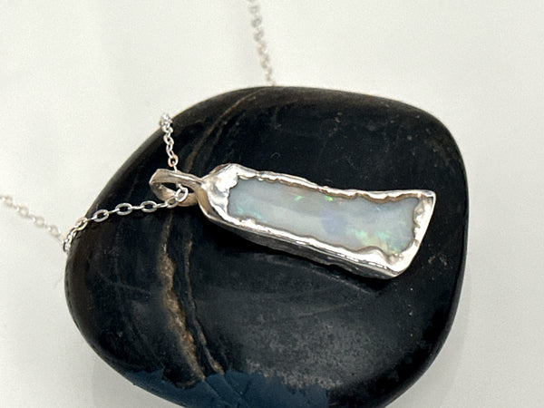Coober Pedy Opal Silver Pendant Necklace