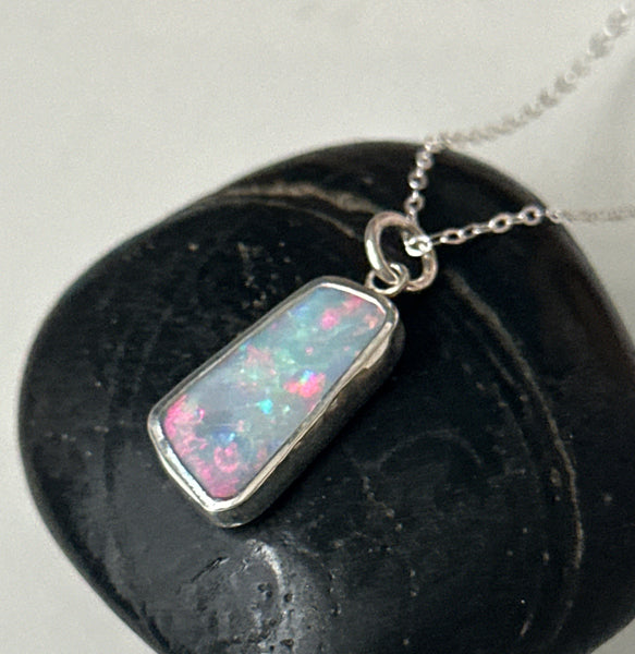 Coober Pedy Opal Sterling Silver Pendant Necklace