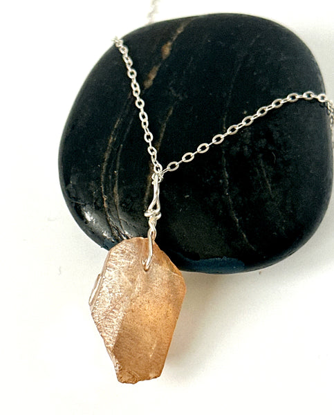 Aura Tangerine Crystal Quartz Silver Pendant Necklace