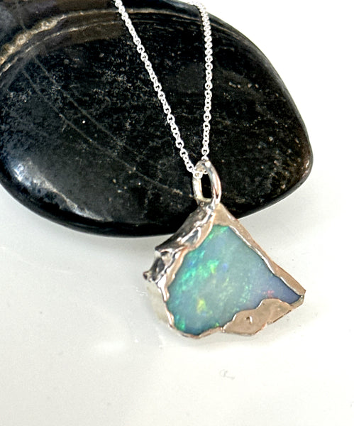 Solid Mintabie Opal Silver Pendant Necklace