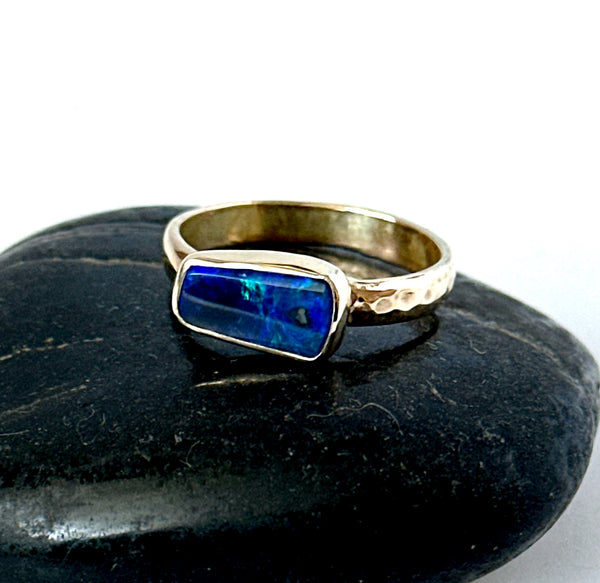 9 carat Gold Black Crystal Opal Ring