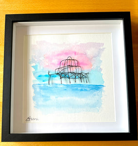 Brighton West Pier Watercolour & Wirework Framed Art