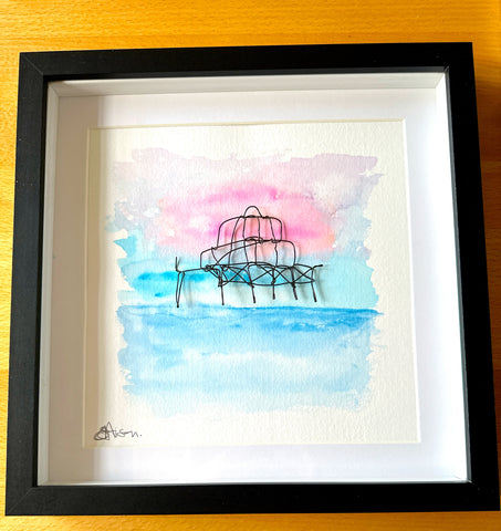 Brighton West Pier Watercolour & Wirework Framed Art