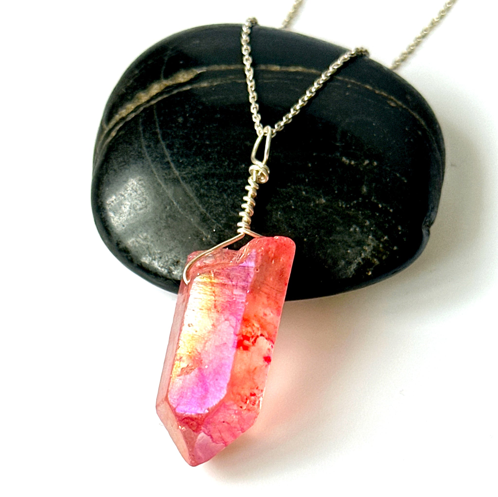 Pink Quartz Sterling Silver Pendant Necklace