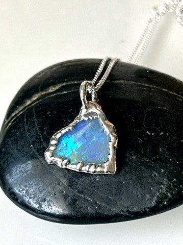 Lightning Ridge Opal Silver Pendant Necklace
