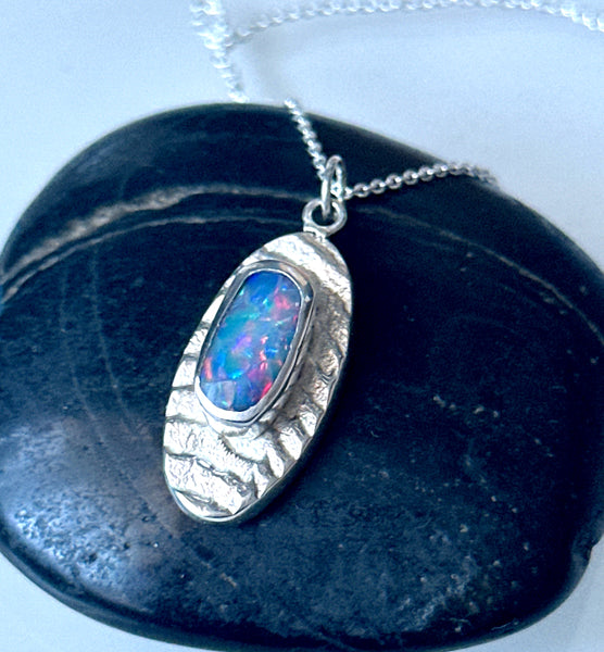 Lightning Ridge Opal Cuttlefish Sterling Silver Pendant Necklace
