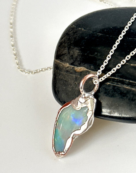 Coober Pedy Opal Silver & Copper Formed Pendant Necklace