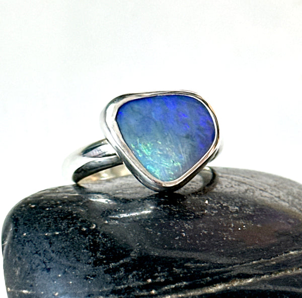 Solid Mintabie Opal Sterling Silver Ring