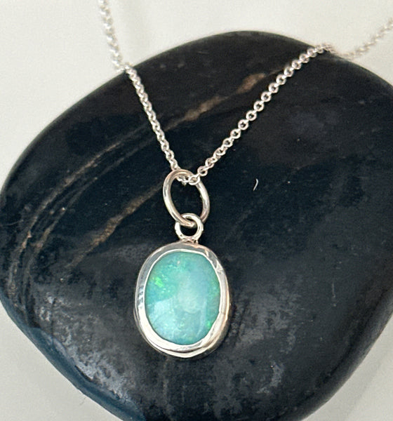Coober Pedy Opal Sterling Silver Pendant Necklace