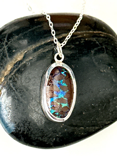Boulder Opal Sterling Silver Pendant Necklace