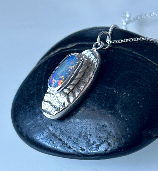 Lightning Ridge Opal Cuttlefish Sterling Silver Pendant Necklace