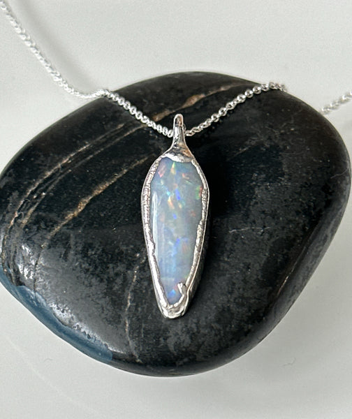 Solid Coober Pedy Opal Silver Pendant Necklace
