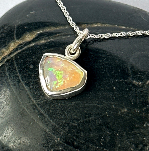 Solid Coober Pedy Opal Sterling Silver Pendant Necklace