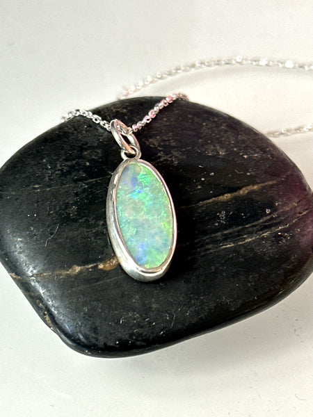 Lightning Ridge Opal Sterling Silver Pendant Necklace