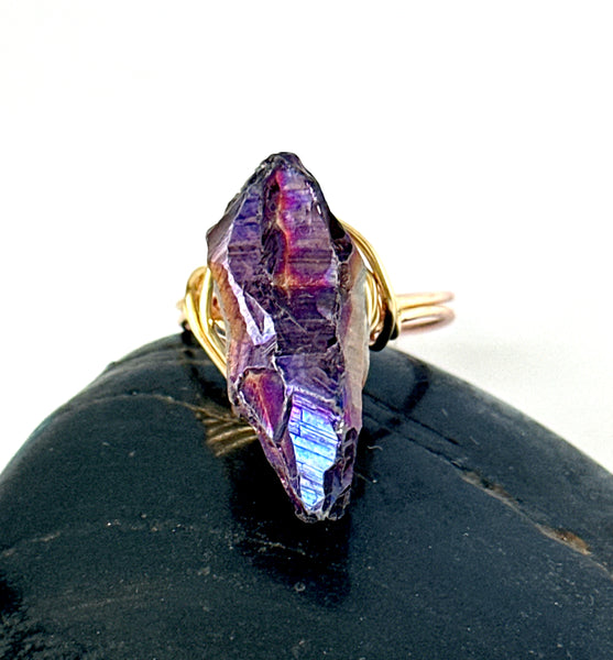 Titanium Rock Crystal Quartz 14 Ct Rose Gold Filled Wire Ring