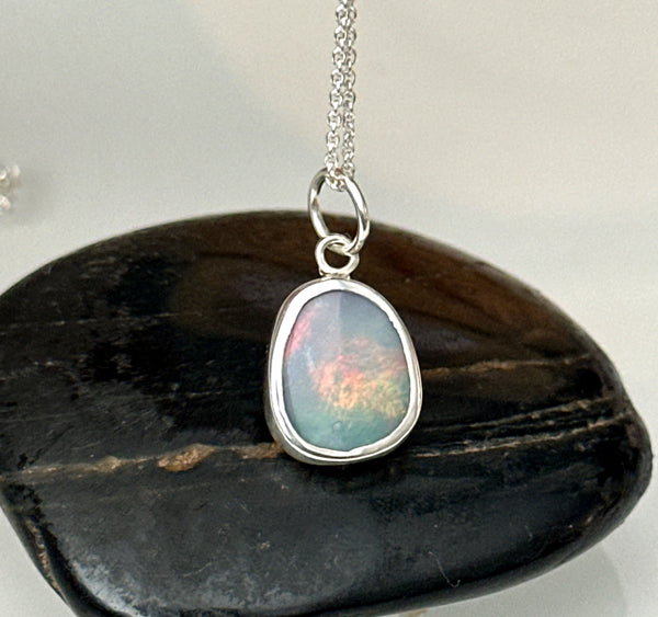 Mintabie Opal Sterling Silver Pendant Necklace