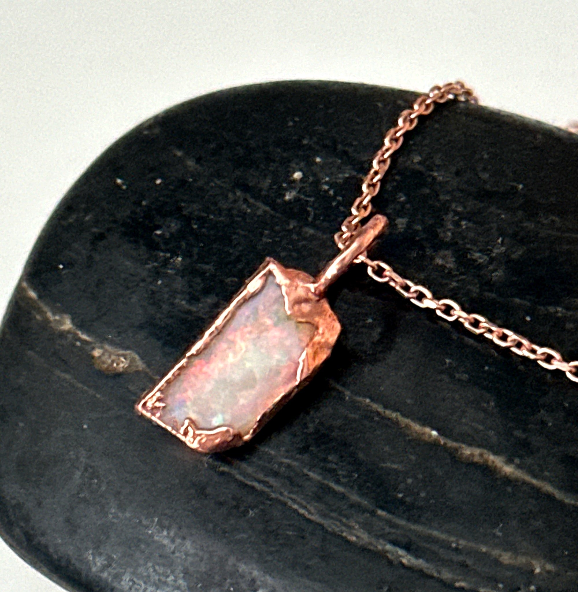 Coober Pedy Opal Rose Gold Pendant Necklace