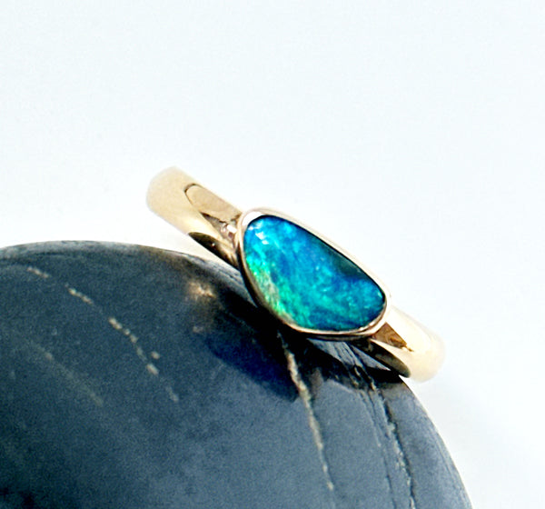 Solid Black Opal 9 Carat Gold Ring