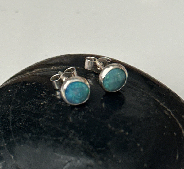 Lightning Ridge Opal Silver Stud Earrings