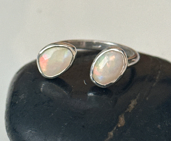 Double Coober Pedy Opal Floating Sterling Silver Ring