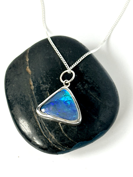 Solid Mintabie Black Crystal Opal Sterling Silver Pendant Necklace