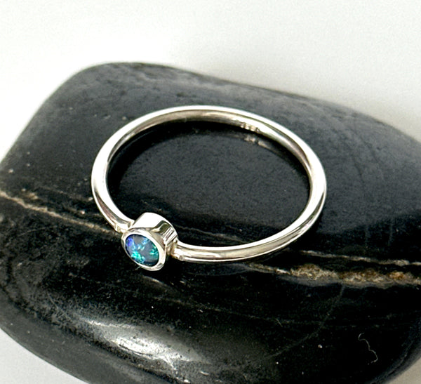 Black Opal Sterling Silver Ring