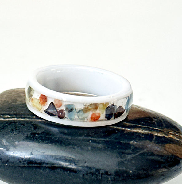 Sapphire Inlay White Porcelain Ring Band
