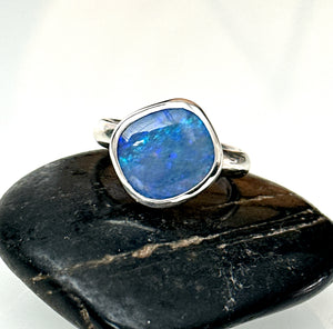 Solid Mintabie Opal Sterling Silver Ring