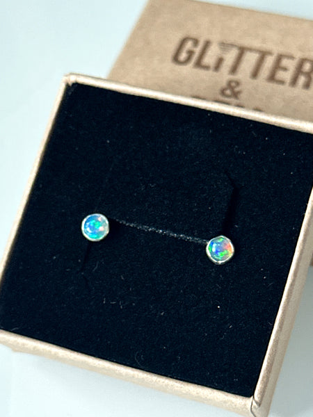 Lightning Ridge Solid Opal Stud Silver Earrings