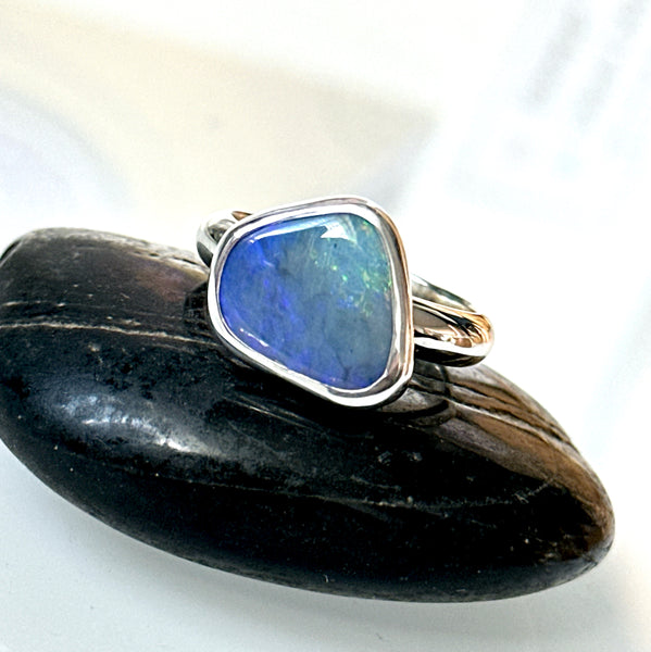 Solid Mintabie Opal Sterling Silver Ring