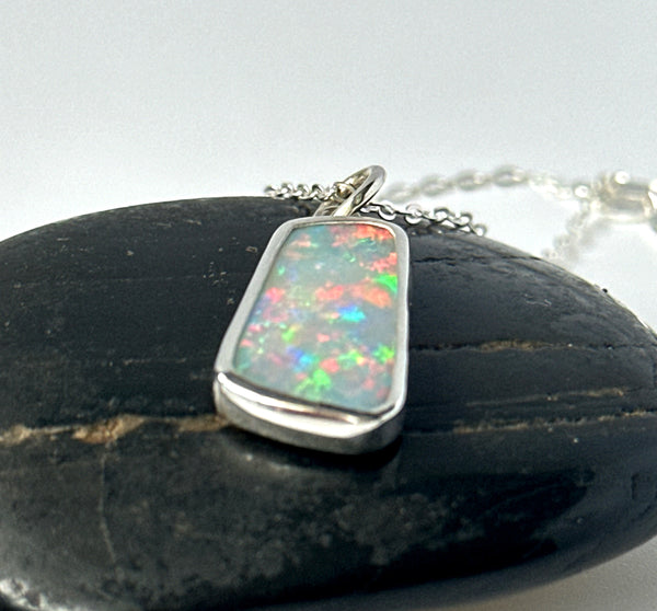 Coober Pedy Opal Sterling Silver Pendant Necklace