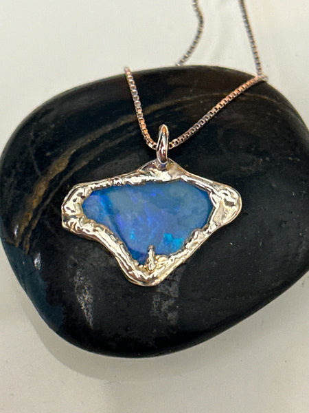Mintabie Opal Silver Formed Pendant Necklace