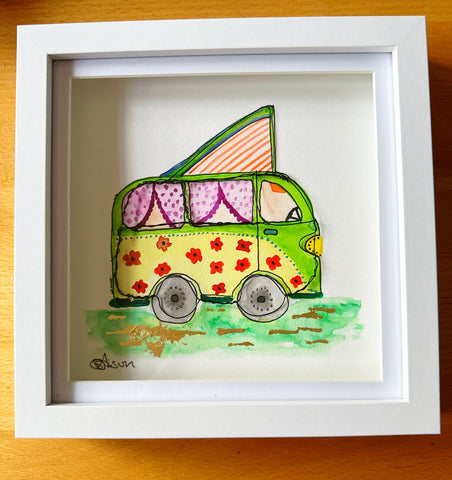 Camper Van Original Watercolour & Wirework Framed Art