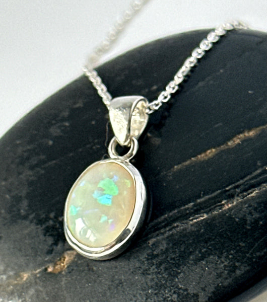 Coober Pedy Opal Pendant Sterling Silver Necklace