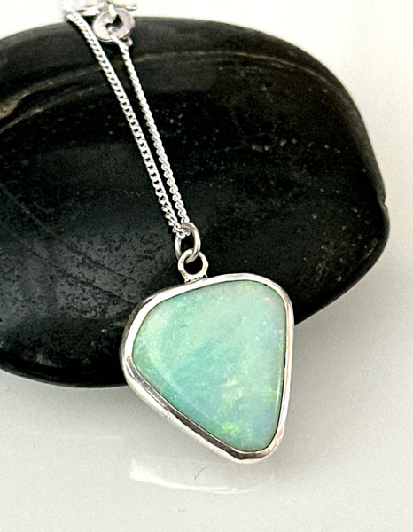 Solid Coober Pedy Opal Sterling Silver Pendant Necklace