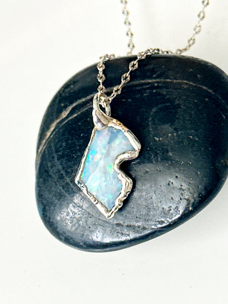 Mintabie Opal Silver Pendant Necklace