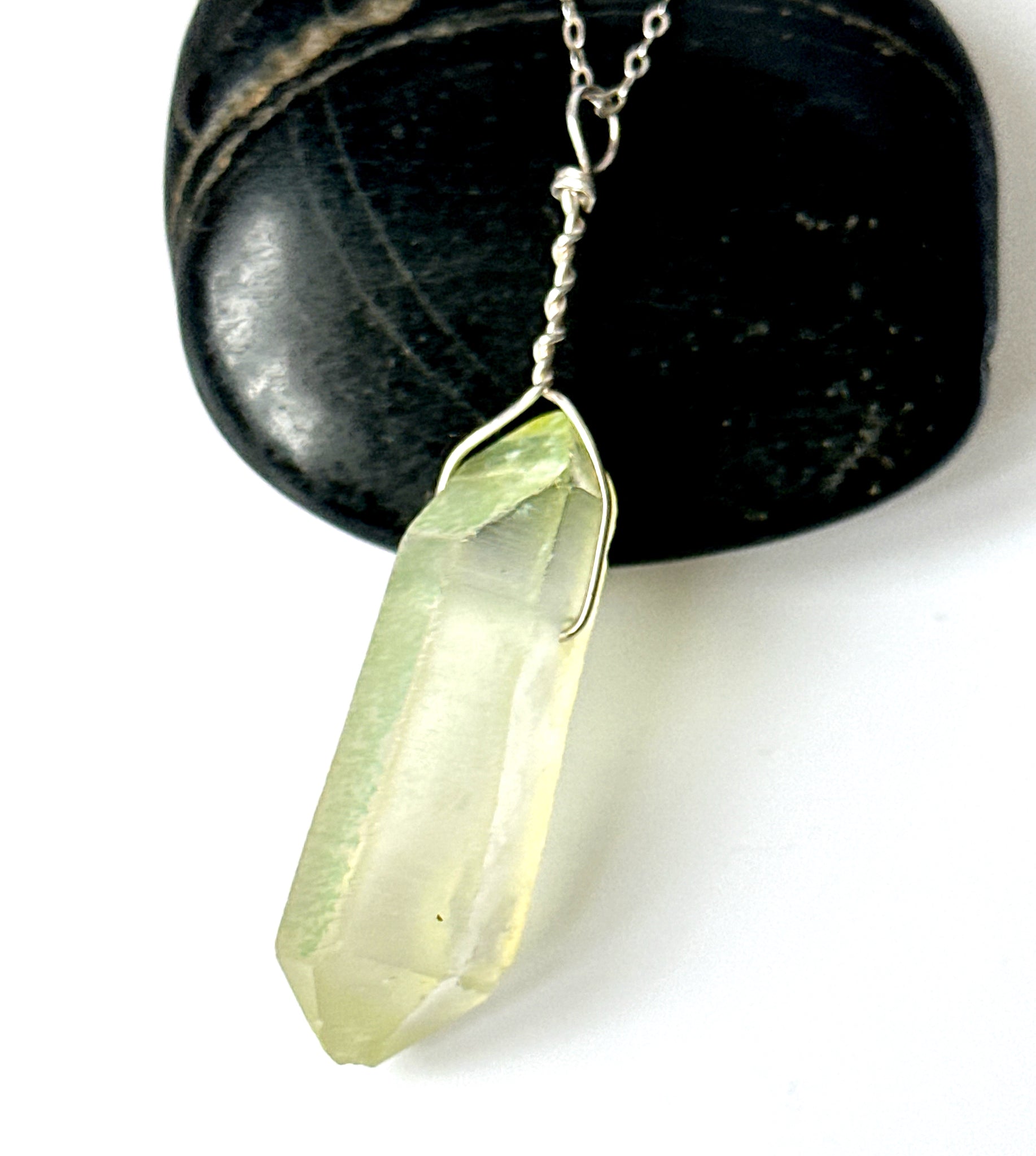 Lemon Green Quartz Silver Pendant Necklace